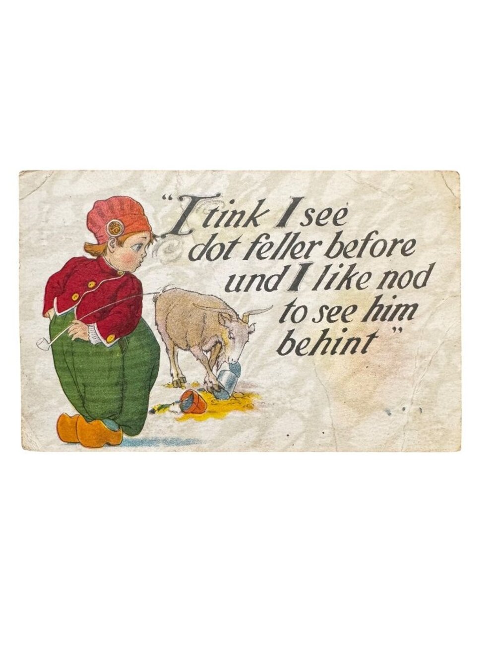 Vintage Postcard Dutch Humorous Cartoon & Goat Illustration Circa Early 1900s